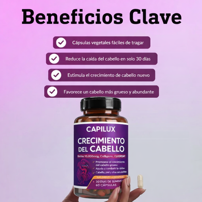CAPILUX – Cápsulas para el Crecimiento del Cabello | Más Volumen, Fuerza y Menos Caída